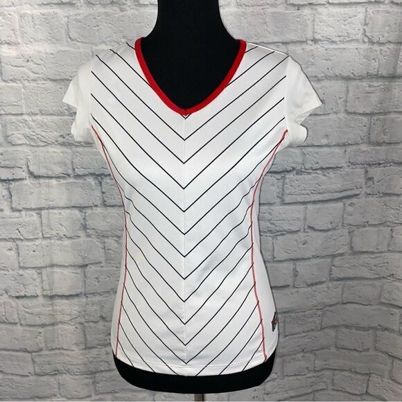 Fila 100 1911-2011 dri fit athletic top white w/black stripes and red trim sz S - Picture 1 of 11